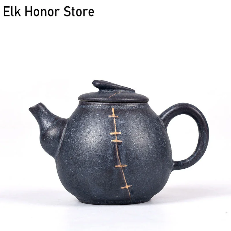 

260ml Retro Mosaic Coarse Pottery Teapot Handmade Kiln Fambe Ceramic Teakettle Kung Fu Pu'er Tea Master Pots Mug Gift Packaging