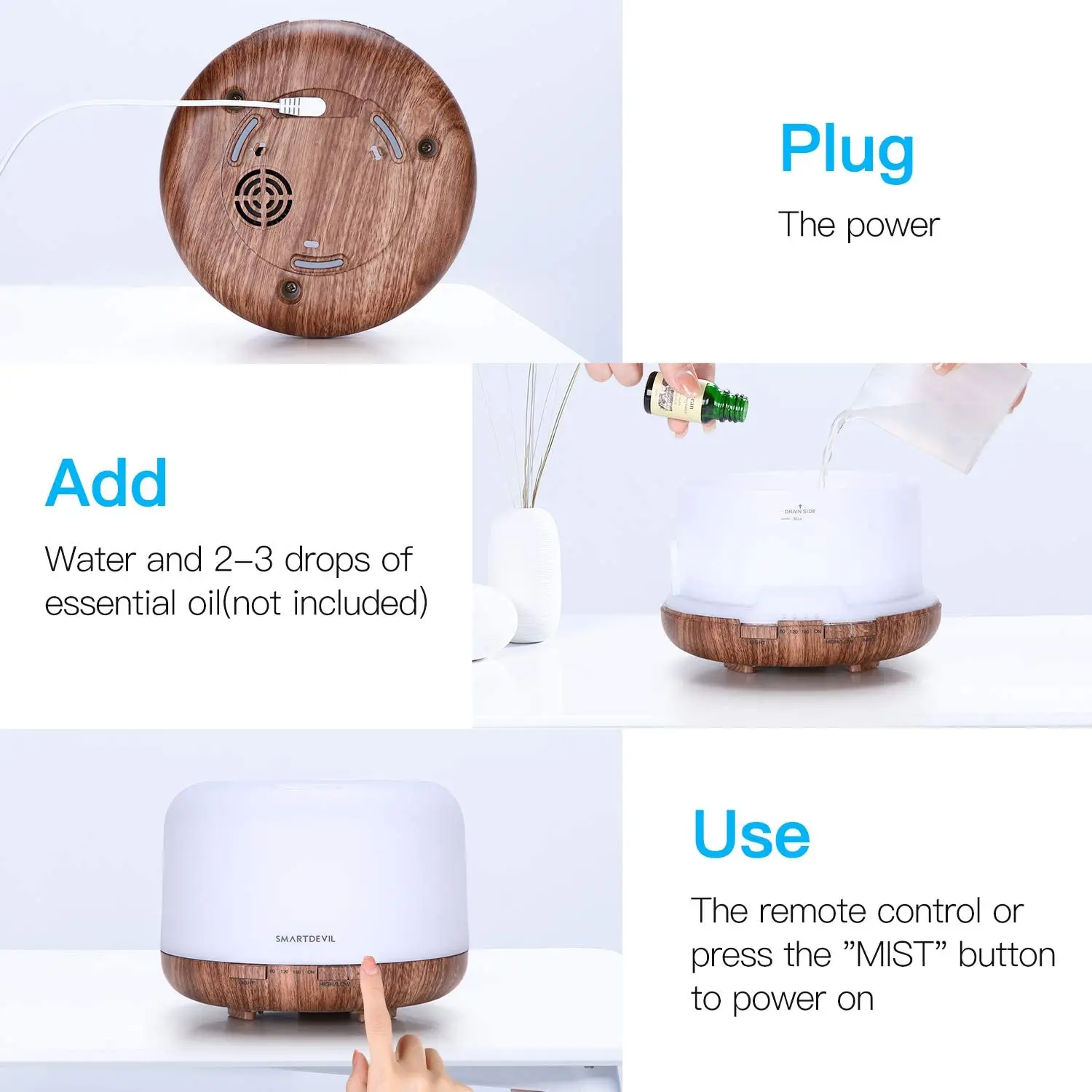 SmartDevil Aroma Diffuser Ultrasonic Humidifier Remote Control Nebulizer Room 7 Changing Colors and Automatic Shutdown
SmartDevil Aroma Diffuser Ultrasonic Humidifier Remote Control Nebulizer Room 7 Changing Colors and Automatic Shutdown