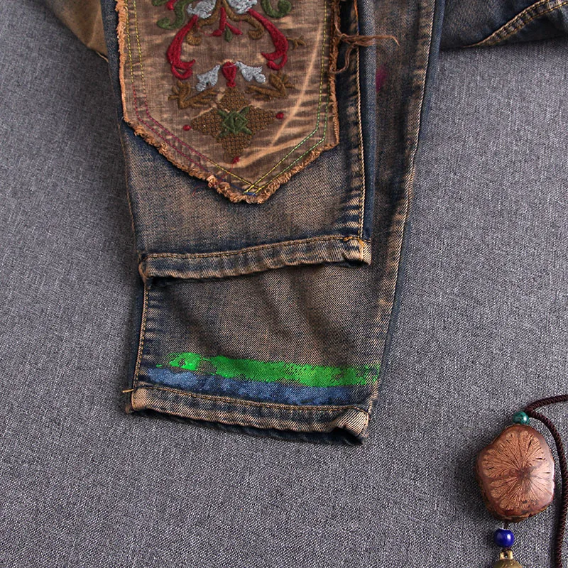 Ripped Jeans Woman Streetwear National wind Embroidery Print Patchwork Denim Trousers Elastic Waisst Washed Harem Pants Vintage
Ripped Jeans Woman Streetwear National wind Embroidery Print Patchwork Denim Trousers Elastic Waisst Washed Harem Pants Vintage
