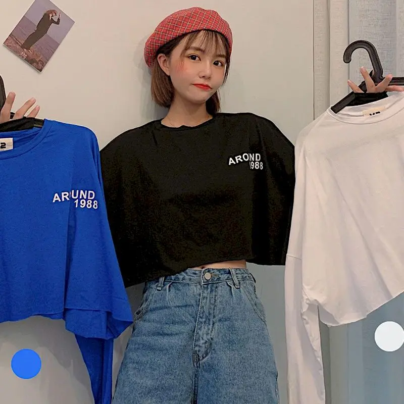 2021 Early Spring Long-sleeved T-shirt Female Korean Alphabet Print Short Crop High Waist White Harajuku Streetwear Women Tops
2021 Early Spring Long-sleeved T-shirt Female Korean Alphabet Print Short Crop High Waist White Harajuku Streetwear Women Tops