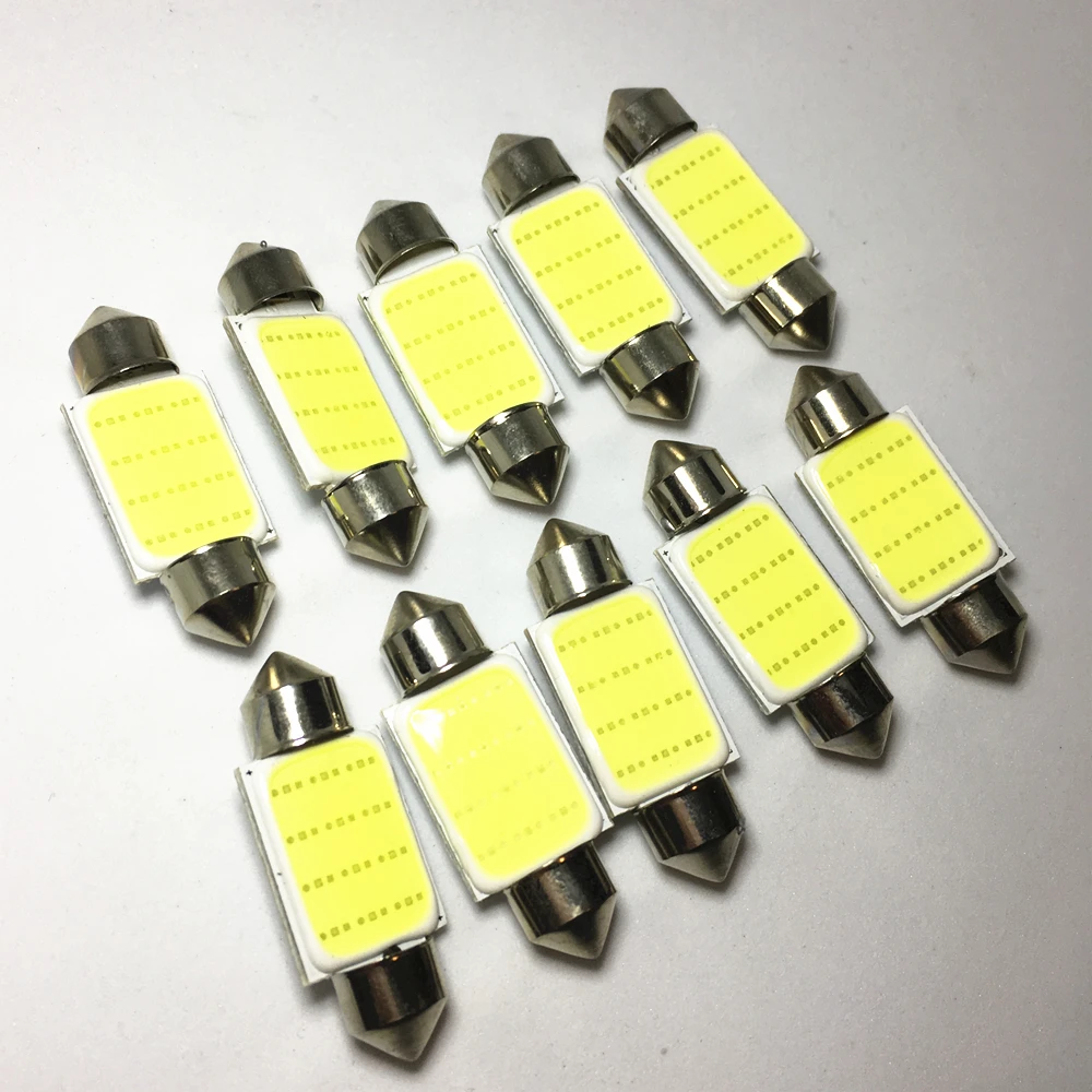 

10x Festoon 31mm 36mm 39mm 41/42mm C10W C5W LED COB bulbs for cars License plate Interior Reading Light 6500K 12SMD 12V White