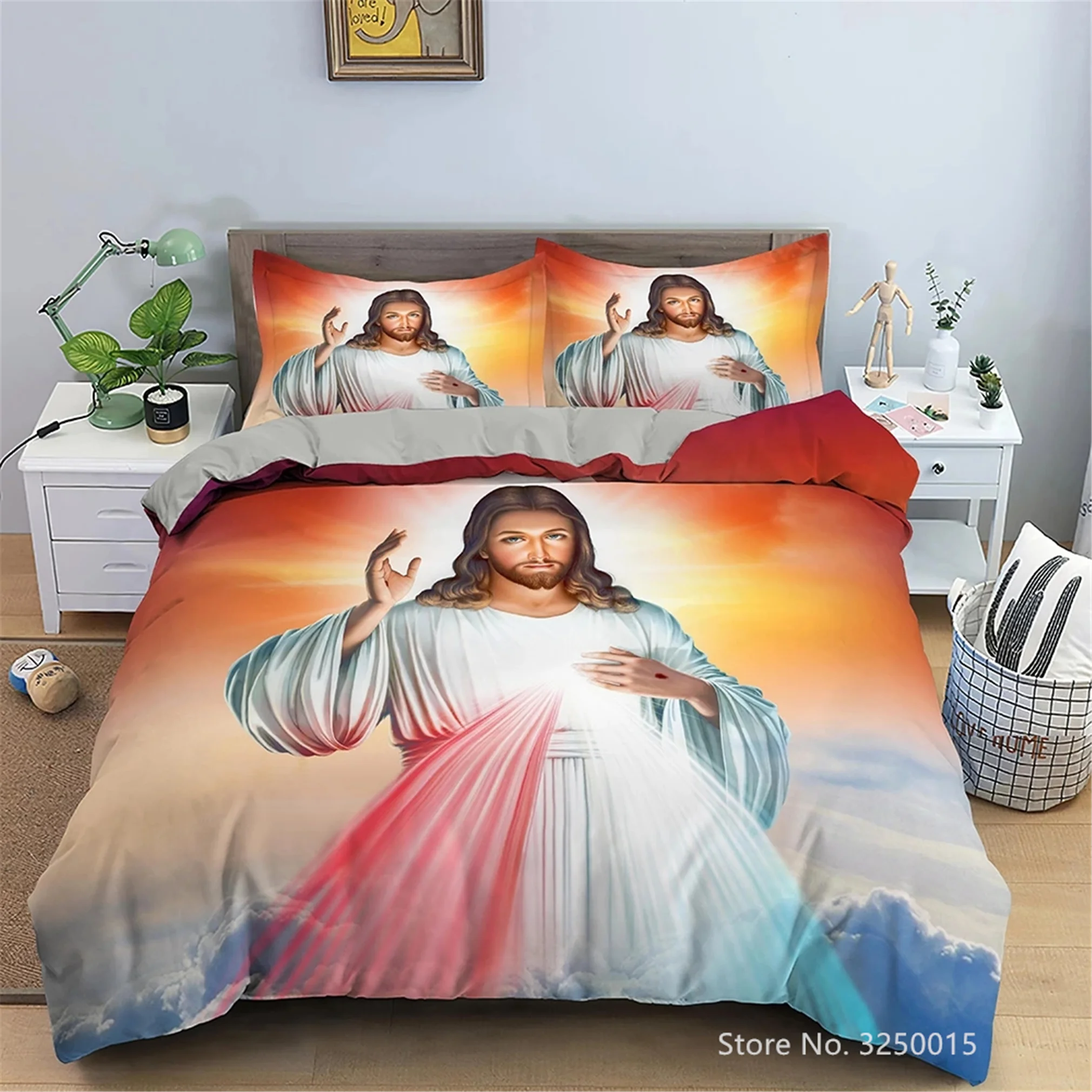 Jesus Christ Series Color Printed Bedding Set for Comfortable Soft Duvet Comforter Pillowcase Home Textile Bedroom Decoration
Jesus Christ Series Color Printed Bedding Set for Comfortable Soft Duvet Comforter Pillowcase Home Textile Bedroom Decoration