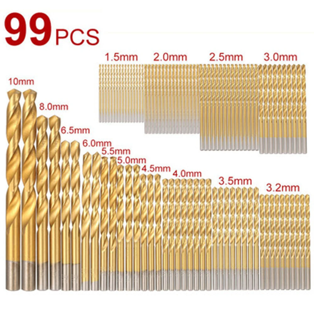 99PCS Drill Bit 1.5mm 10mm Titanium HSS Drill Bits Coated Stainless Steel HSS High Speed Drill Bit Set For Electrical Drill Tool
99PCS Drill Bit 1.5mm 10mm Titanium HSS Drill Bits Coated Stainless Steel HSS High Speed Drill Bit Set For Electrical Drill Tool