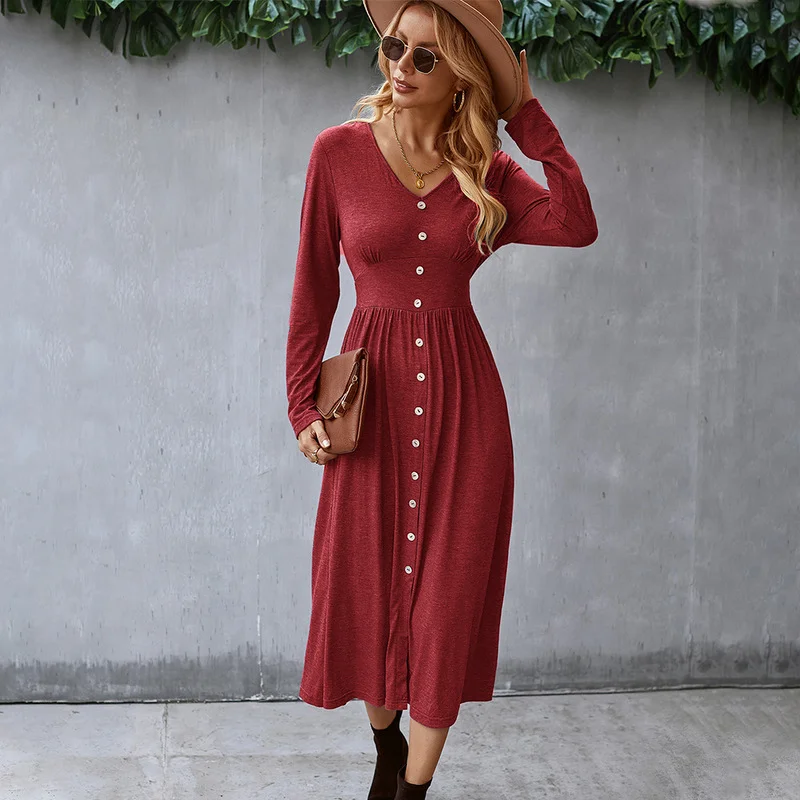 Elegant Midi Dresses Women Clothes Spring Autumn Long Sleeve V-Neck Party Dress Casual Button A-Line Dresses Vestido Feminino
Elegant Midi Dresses Women Clothes Spring Autumn Long Sleeve V-Neck Party Dress Casual Button A-Line Dresses Vestido Feminino