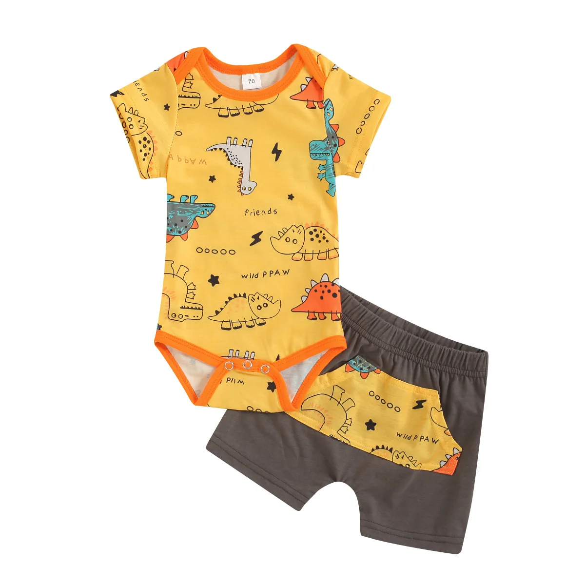 Baby Boys Dinosaur Suits Short Sleeve Cartoon Pattern Bodysuits and Short Pants 2pcs Children Sets for Summer
Baby Boys Dinosaur Suits Short Sleeve Cartoon Pattern Bodysuits and Short Pants 2pcs Children Sets for Summer