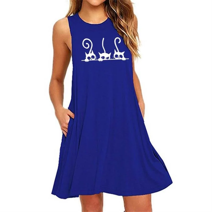 Fashion Women With Pockets Sleeveless Dress Summer Loose O-neck Dress CAT Graphic Print Cute Female Dresses Women Clothing
Fashion Women With Pockets Sleeveless Dress Summer Loose O-neck Dress CAT Graphic Print Cute Female Dresses Women Clothing