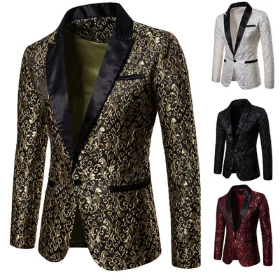 2020 Latest Fashion Gold Jacquard Mens Blazers Floral Suit Jacket for Men Formal Plus Size Slim Fit Graduation Party Prom Tops
2020 Latest Fashion Gold Jacquard Mens Blazers Floral Suit Jacket for Men Formal Plus Size Slim Fit Graduation Party Prom Tops
