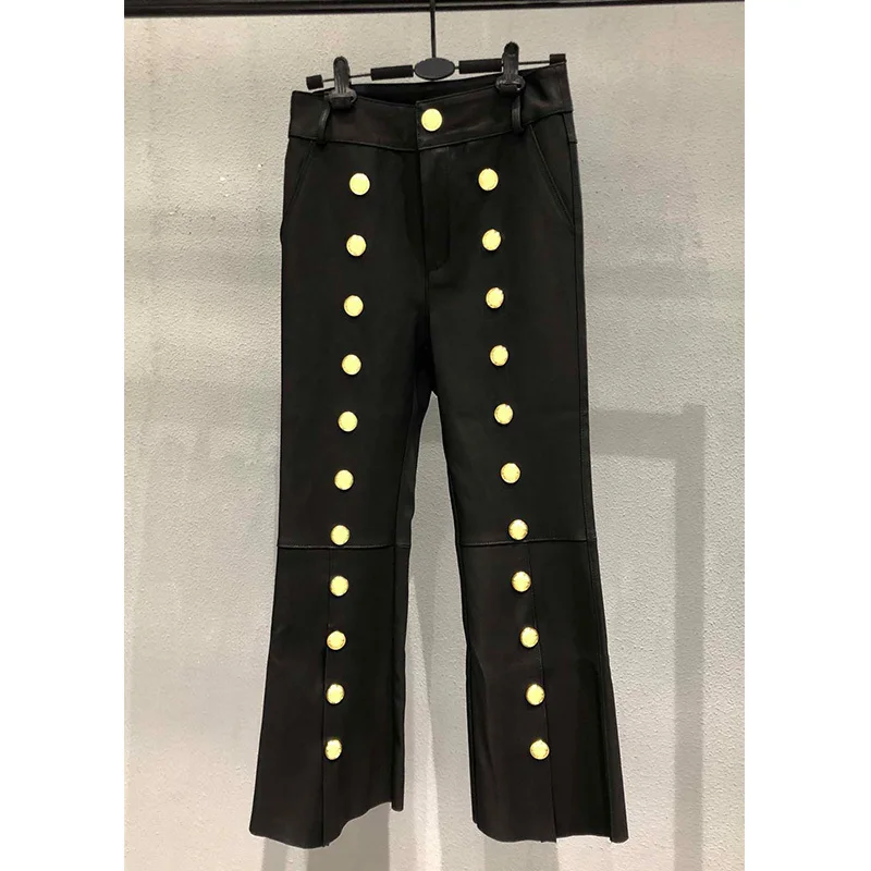 21Fashion Sheep Real Leather Pants For Women High Waist Gold Button Motorcycle Pants Leather Slim Sexy Split Trousers Streetwear
21Fashion Sheep Real Leather Pants For Women High Waist Gold Button Motorcycle Pants Leather Slim Sexy Split Trousers Streetwear