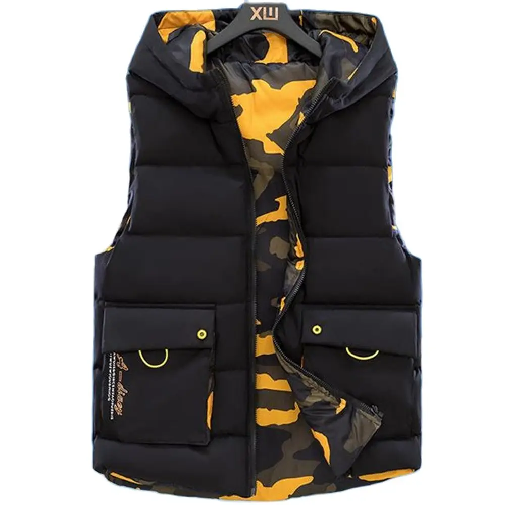 Winter Sleeveless Jackets Outerwear Camouflage Vest Men Double-Sided Wear Thick Warm Cotton-Padded Hooded Big Pockets Waistcoat
Winter Sleeveless Jackets Outerwear Camouflage Vest Men Double-Sided Wear Thick Warm Cotton-Padded Hooded Big Pockets Waistcoat