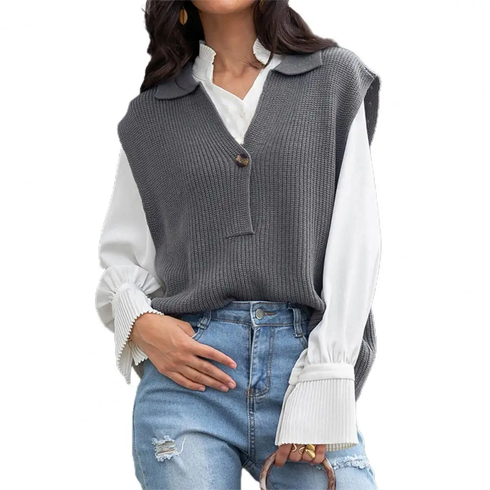 Women Vest Turndown Collar One Button Turndown Collar Knitted Vest Women Sweater Vest Simple
Women Vest Turndown Collar One Button Turndown Collar Knitted Vest Women Sweater Vest Simple