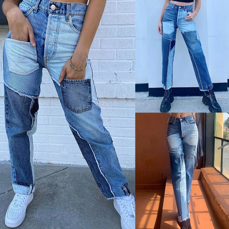 Women High Waist Gradient Color Block Jeans Irregular Pocket Patchwork Denim Pants Punk Style Harajuku Hip Hop Straight Trousers 
Women High Waist Gradient Color Block Jeans Irregular Pocket Patchwork Denim Pants Punk Style Harajuku Hip Hop Straight Trousers