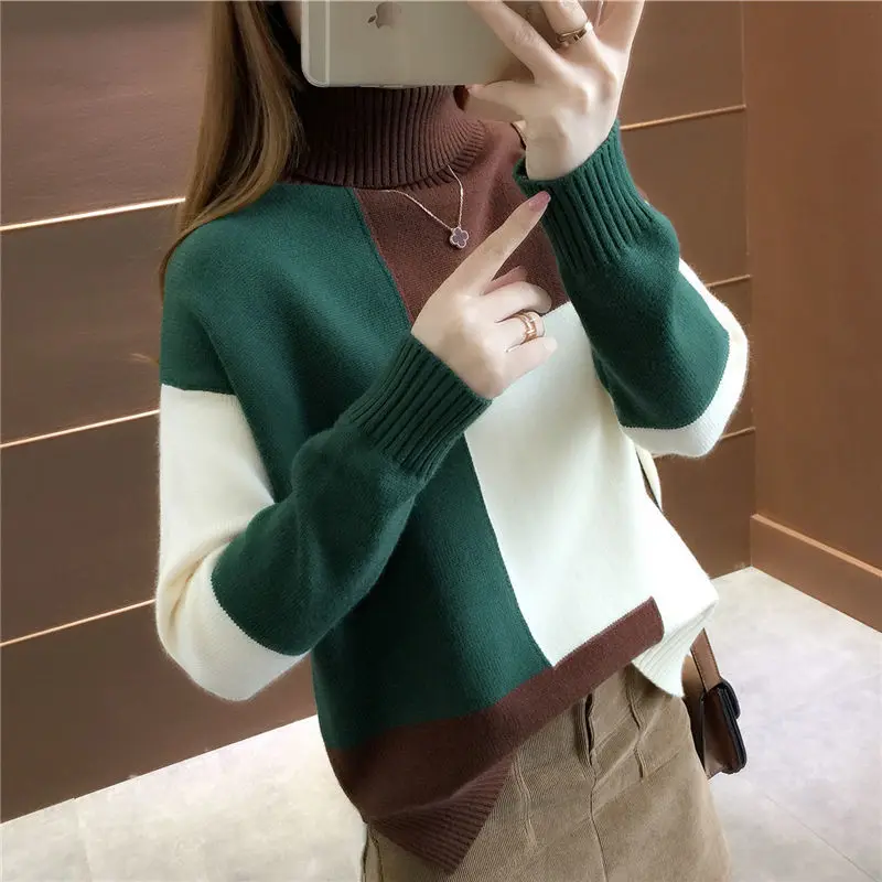 2021 autumn and winter women's turtleneck sweater color matching student loose large size sweater women
2021 autumn and winter women's turtleneck sweater color matching student loose large size sweater women