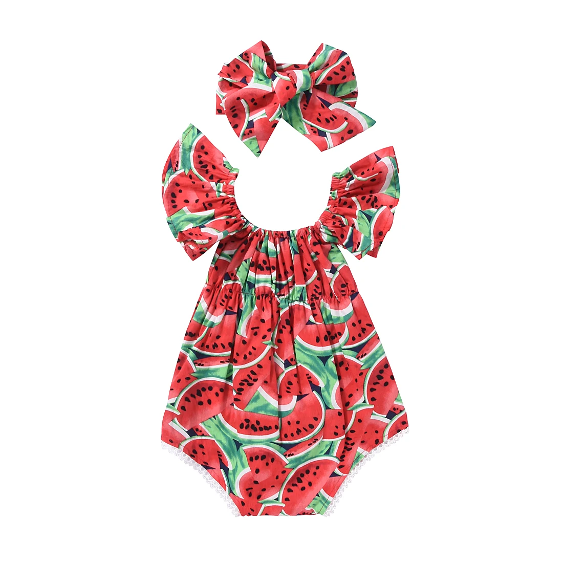 

Newborn Baby Girls Romper Clothes Infant Watermelon Clothing Bodysuit Jumpsuit Headband Bebes Girls Outfits Playsuit