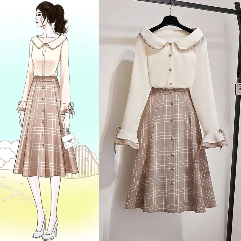 Plaid skirt suit female 2021 spring and autumn new large size trumpet sleeve casual shirt mid-length A-line skirt two-piece suit
Plaid skirt suit female 2021 spring and autumn new large size trumpet sleeve casual shirt mid-length A-line skirt two-piece suit