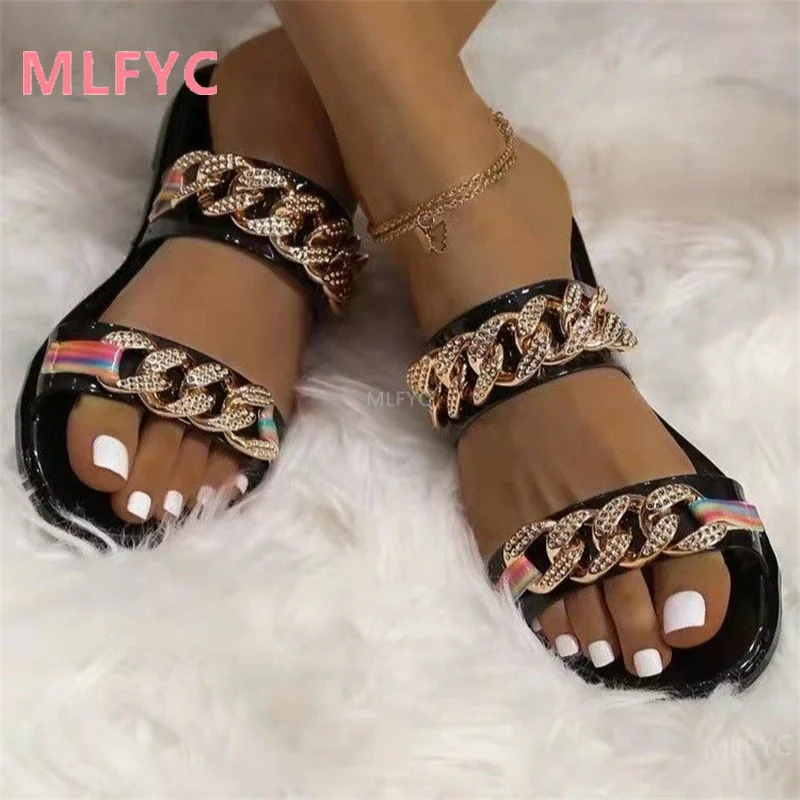 Sandals and slippers women 2022 summer new style rhinestone metal chain outer wear fashionable large size 41-43 slippers
Sandals and slippers women 2022 summer new style rhinestone metal chain outer wear fashionable large size 41-43 slippers