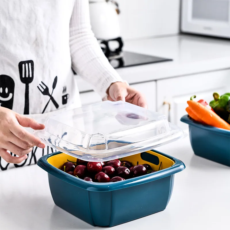 Double-Layer Drain Basket Lid Refrigerator Crisper Multifunctional Square Large Size Washing Vegetable Basket
Double-Layer Drain Basket Lid Refrigerator Crisper Multifunctional Square Large Size Washing Vegetable Basket
