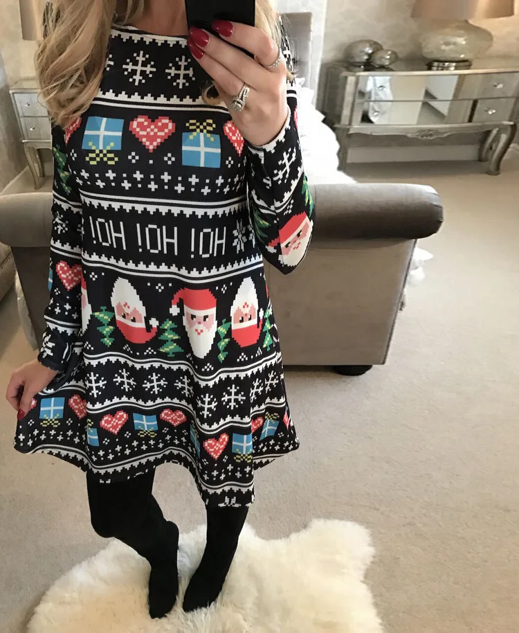 Winter Christmas Dress Women Long Sleeve O-Neck Cartoon Print Party Dresses Fashion Loose New Year Female A-line Dress Vestidos
Winter Christmas Dress Women Long Sleeve O-Neck Cartoon Print Party Dresses Fashion Loose New Year Female A-line Dress Vestidos