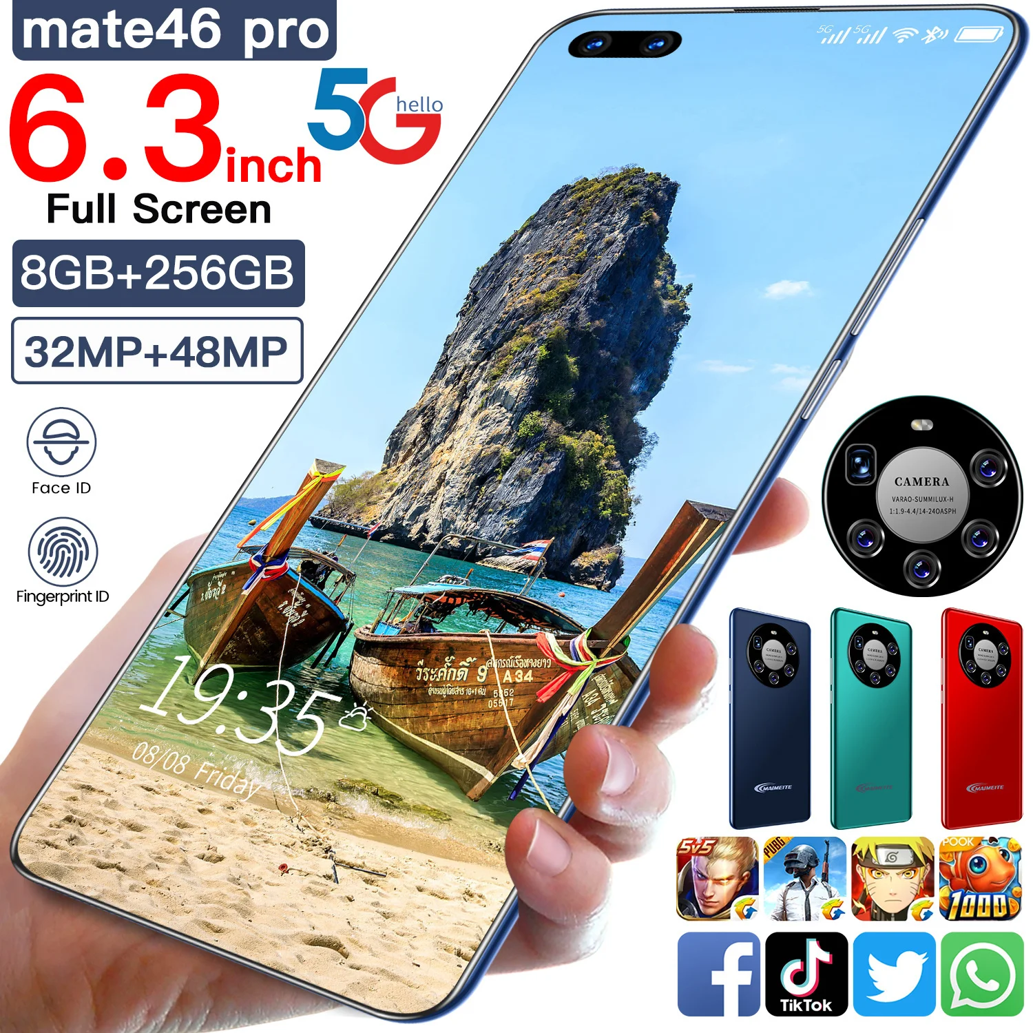 Global Version Mate46 Pro Smartphone 6.3.Inch 8+256GB Android 10 Core 32+48MP HD Camera Face ID Unlock 4G 5G Mobile Cell Phone
Global Version Mate46 Pro Smartphone 6.3.Inch 8+256GB Android 10 Core 32+48MP HD Camera Face ID Unlock 4G 5G Mobile Cell Phone