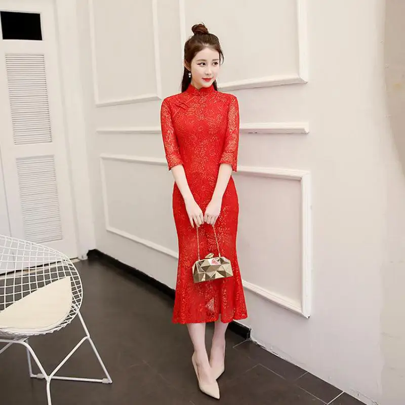 Red Long Lady Lace Qipao Slim Sexy Chinese Wedding Bride Dress Embroidery Elegant Mermaid Cheongsam chinese cheongsam dress
Red Long Lady Lace Qipao Slim Sexy Chinese Wedding Bride Dress Embroidery Elegant Mermaid Cheongsam chinese cheongsam dress