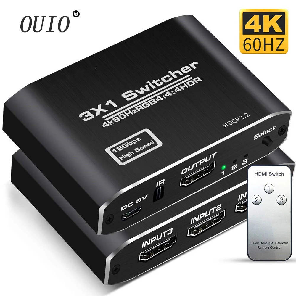 HDMI 2.0 Switcher 3 Ports 4K 60Hz HDR 3X1 3 In 1 Out HDMI Switcher Splitter for Mi Box PS4 Nintendo Switch PC
HDMI 2.0 Switcher 3 Ports 4K 60Hz HDR 3X1 3 In 1 Out HDMI Switcher Splitter for Mi Box PS4 Nintendo Switch PC