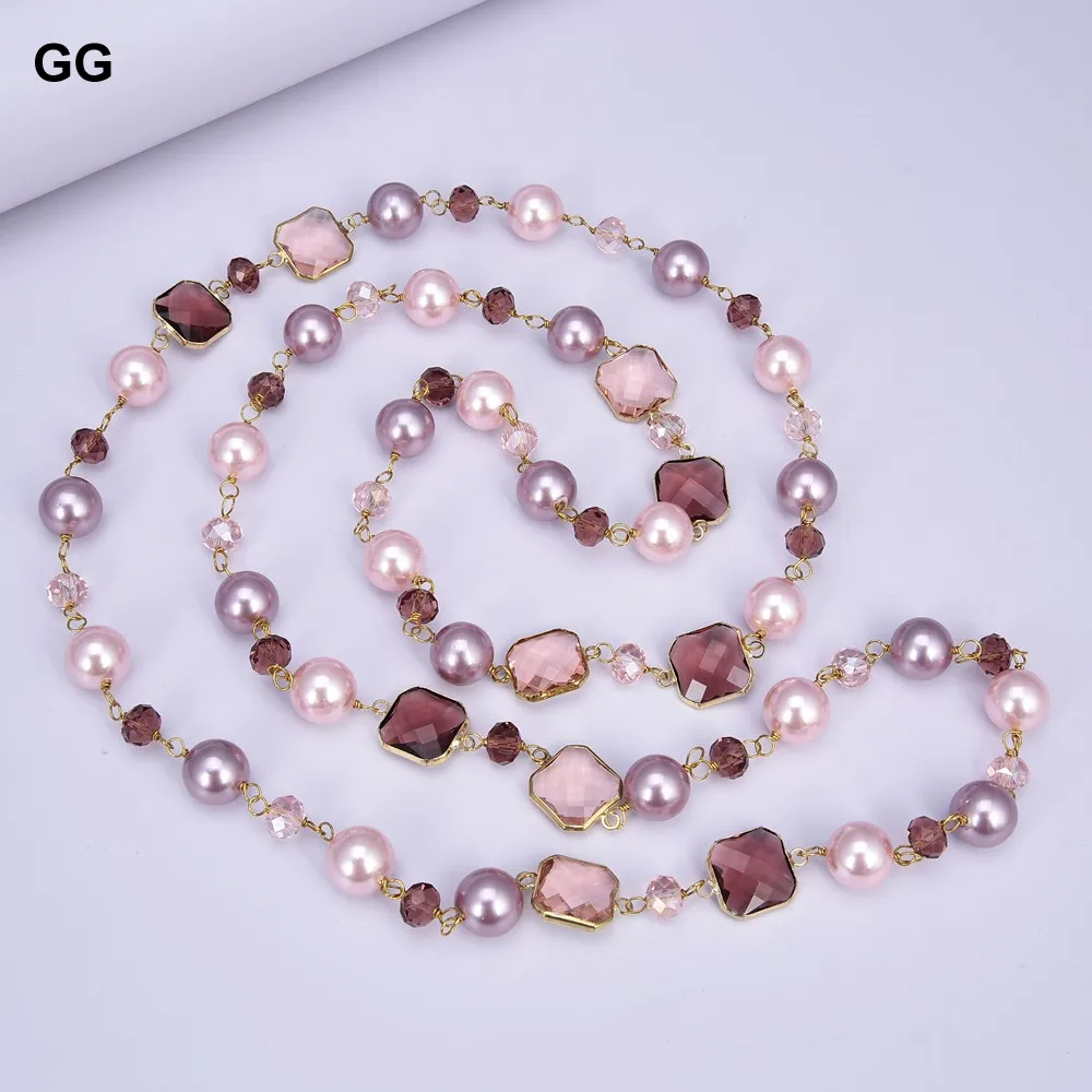 Длинное ожерелье GG Jewelry 48 дюймов разные цвета Морская ракушка жемчуг кристалл|long
