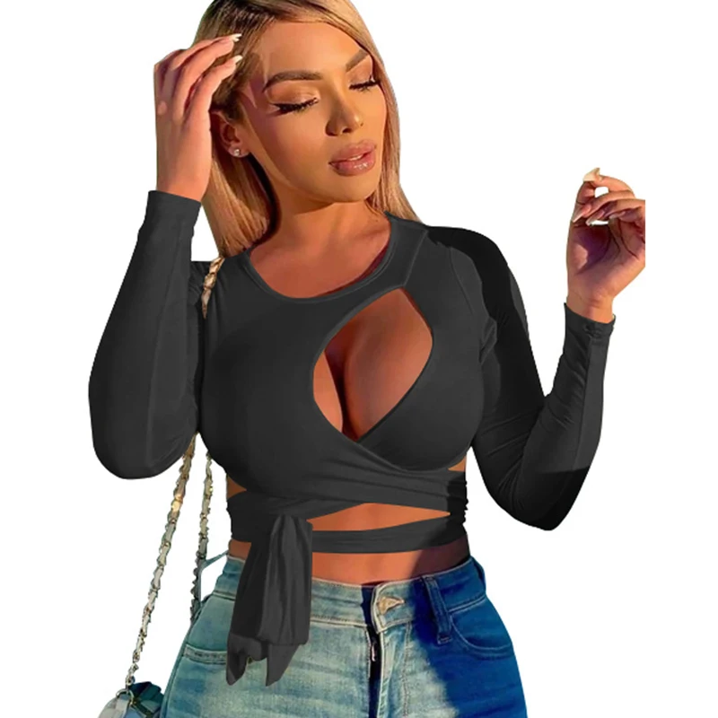 Sexy Long Sleeve Hollow Out Lave Up Crop Top Women Elegant O-neck Skinny Bandage T-shirts Night Club Tops Tees Y2K New Year 2022
Sexy Long Sleeve Hollow Out Lave Up Crop Top Women Elegant O-neck Skinny Bandage T-shirts Night Club Tops Tees Y2K New Year 2022