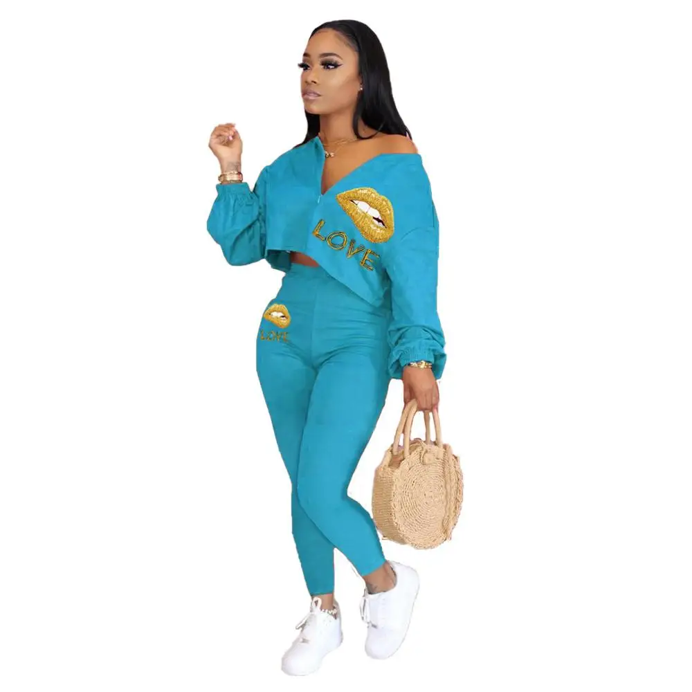 Women's Solid Color Lip Printings Long-Sleeved T-shirt Pants Two-Piece Set European and American women's Clothing
Women's Solid Color Lip Printings Long-Sleeved T-shirt Pants Two-Piece Set European and American women's Clothing