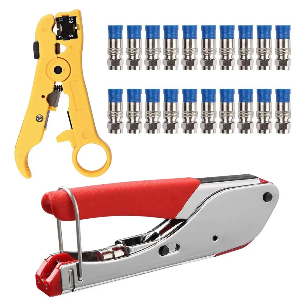 Coaxial Compression Tool Coax Cable Compression Tool Kit With 20Pcs F Connectors Wire Crimper Kit Wire Coax Cable Stripper Tool
Coaxial Compression Tool Coax Cable Compression Tool Kit With 20Pcs F Connectors Wire Crimper Kit Wire Coax Cable Stripper Tool