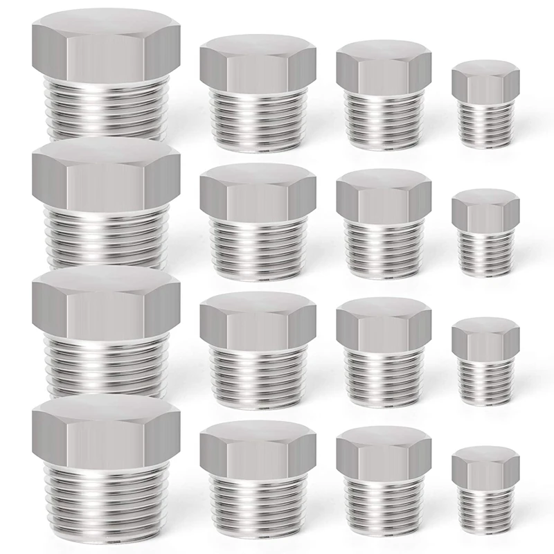 16Pcs Stainless Steel Outer Hex Thread Socket Pipe Plug Fitting 1/8Inch 1/4Inch 3/8Inch 1/2Inch NPT Male Tubing Plug
16Pcs Stainless Steel Outer Hex Thread Socket Pipe Plug Fitting 1/8Inch 1/4Inch 3/8Inch 1/2Inch NPT Male Tubing Plug