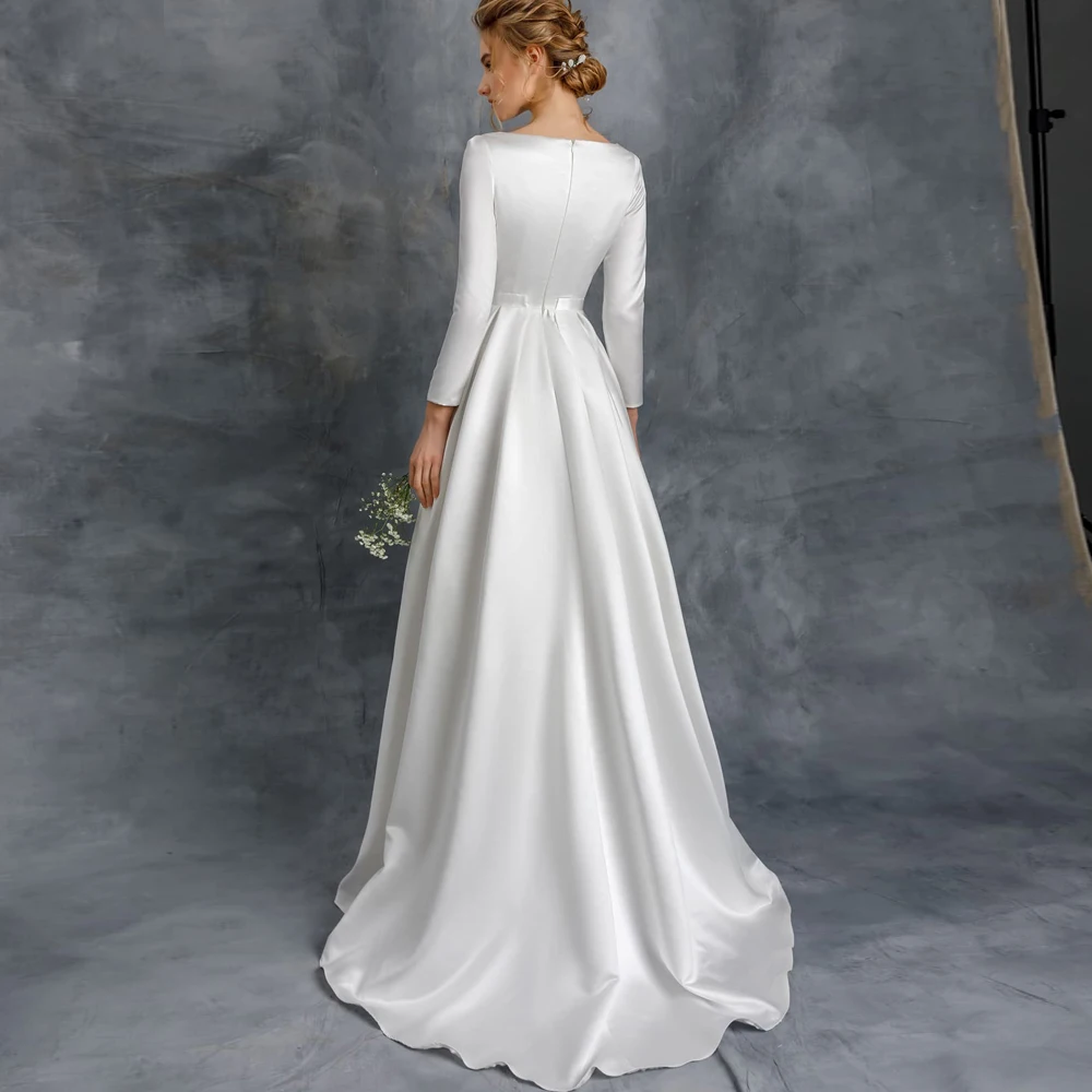 Vestidos Charming Wedding Dresses Satin Pleat Crystal Bateau Full Sleeve Zipper A-Line Bridal Gowns 2021
Vestidos Charming Wedding Dresses Satin Pleat Crystal Bateau Full Sleeve Zipper A-Line Bridal Gowns 2021