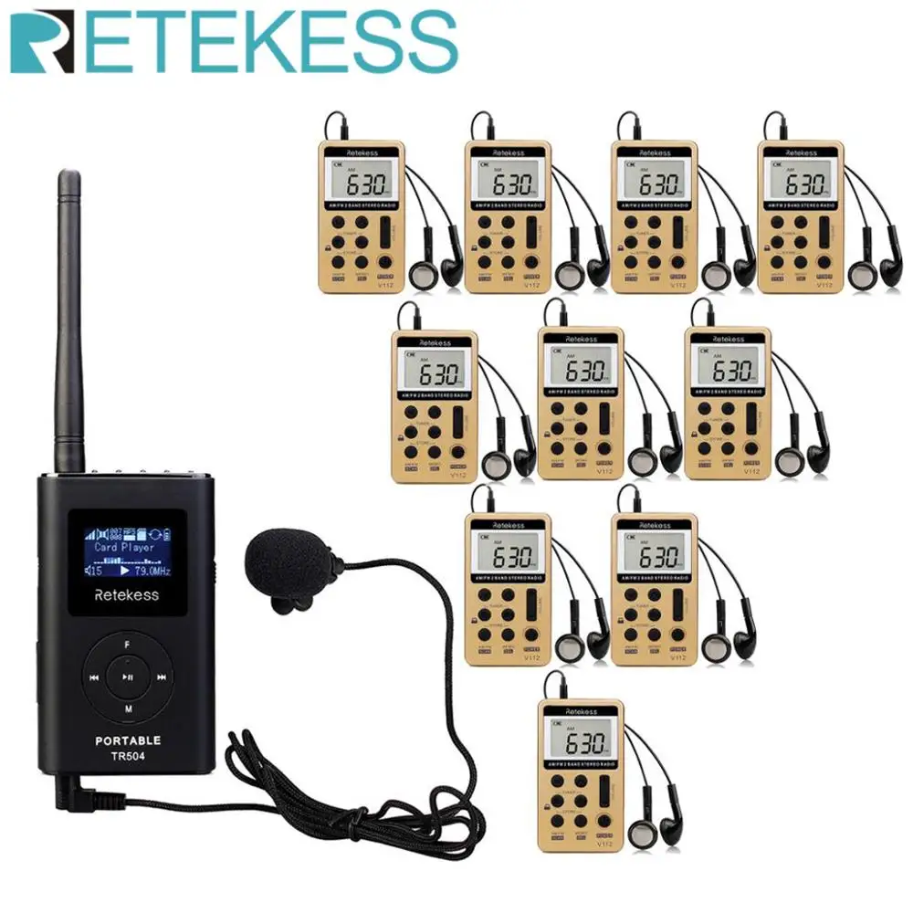 

Retekess TR504 0.6W FM Transmitter+10pcs V112 FM Receiver Wireless Tour Guide System Guiding Church Meeting Translation System