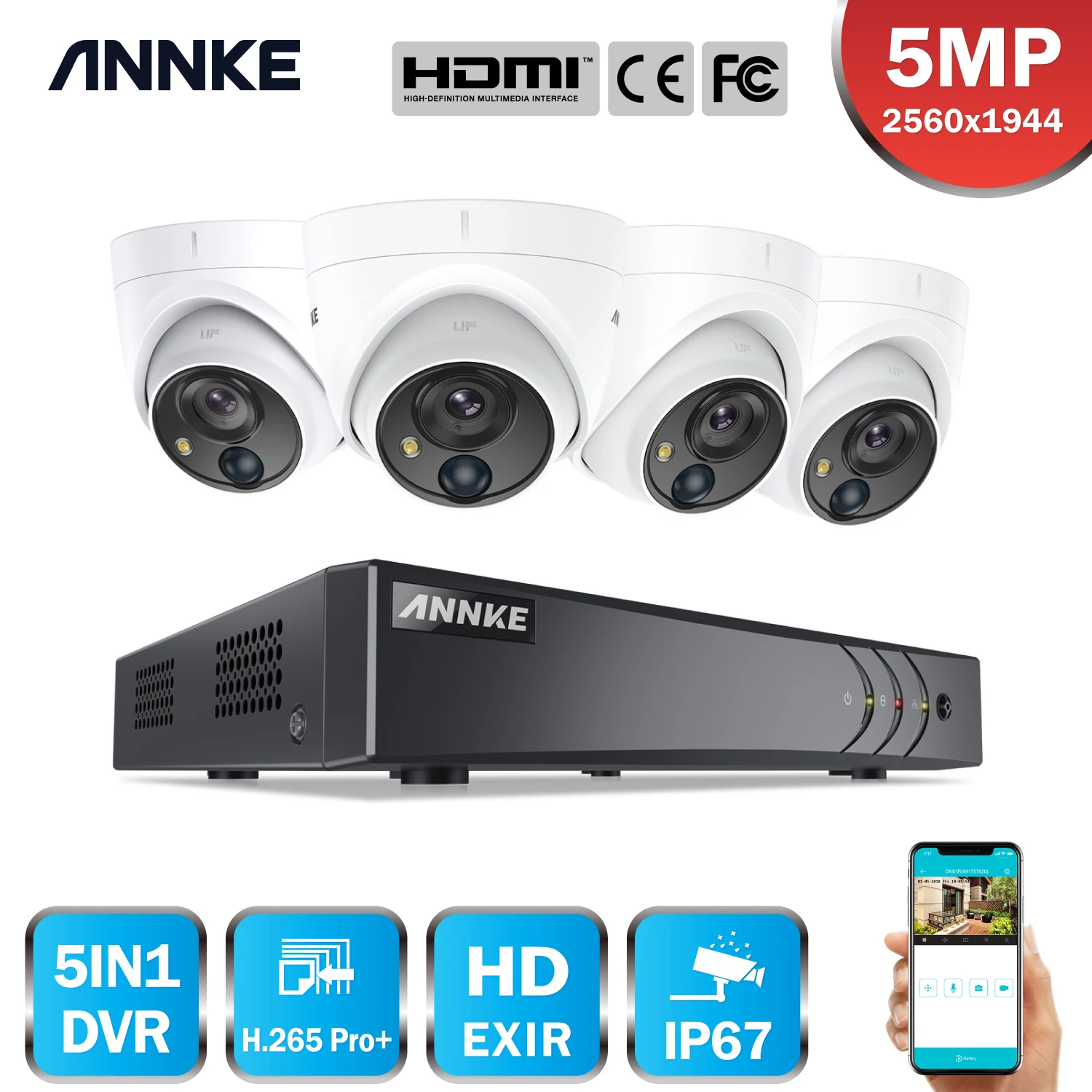 Система видеонаблюдения ANNKE 4 канала 5 Мп в 1 H.265 + DVR|Система наблюдения| |