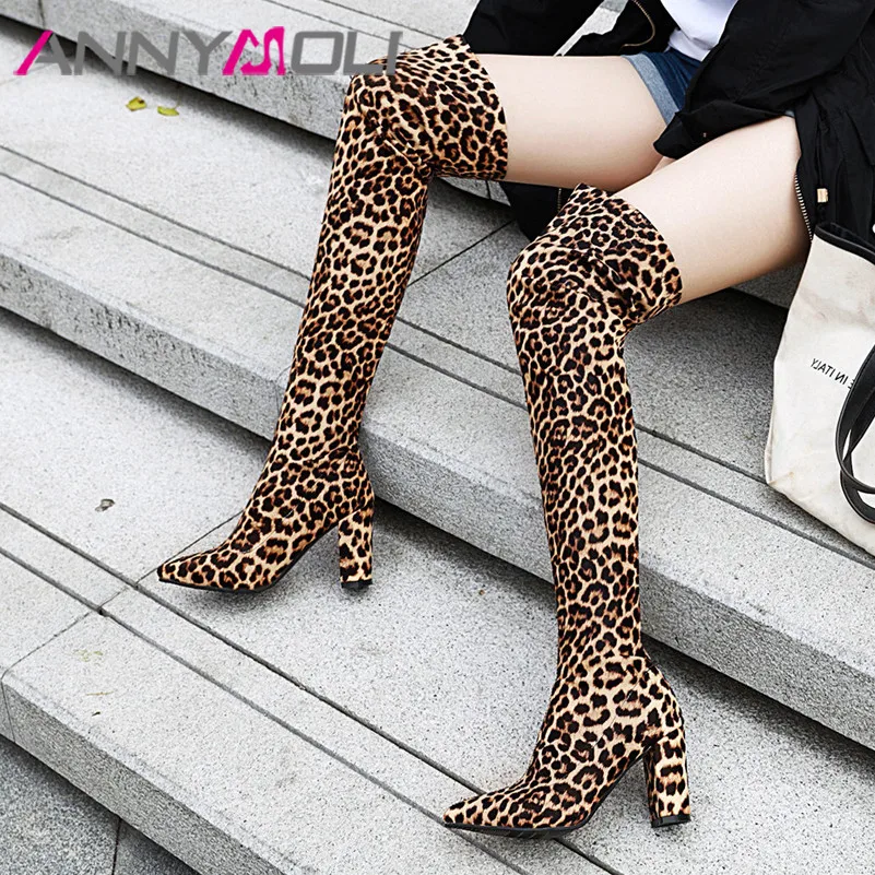 ANNYMOLI Winter Thigh High Boots Women Leopard Block Heels Over the Knee Boots Slim Stretch Super High Heel Shoes Lady Autumn 46
ANNYMOLI Winter Thigh High Boots Women Leopard Block Heels Over the Knee Boots Slim Stretch Super High Heel Shoes Lady Autumn 46