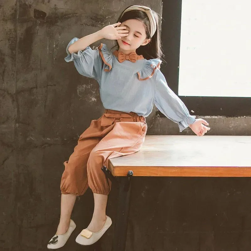 Демисезонный костюм из двух предметов для девочек, одежда в Корейском стиле, дышащие брюки, милый пуловер для малышей Shi 
Демисезонный костюм из двух предметов для девочек, одежда в Корейском стиле, дышащие брюки, милый пуловер для малышей Shi