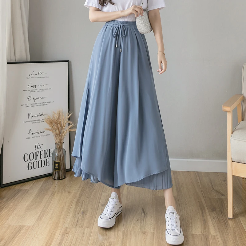 Casual Solid Color Wide Leg Pants Elastic High-waist Pleated Women's Pants Loose Flowing Summer Female Chiffon Trousers
Casual Solid Color Wide Leg Pants Elastic High-waist Pleated Women's Pants Loose Flowing Summer Female Chiffon Trousers
