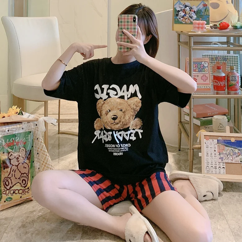 Women Pajamas Set Lovely Girls Nightwear Cute Cartton Bear Print Sleepwear Summer Cotton Pyjamas Short Sleeve Homewear Nightsuit
Women Pajamas Set Lovely Girls Nightwear Cute Cartton Bear Print Sleepwear Summer Cotton Pyjamas Short Sleeve Homewear Nightsuit