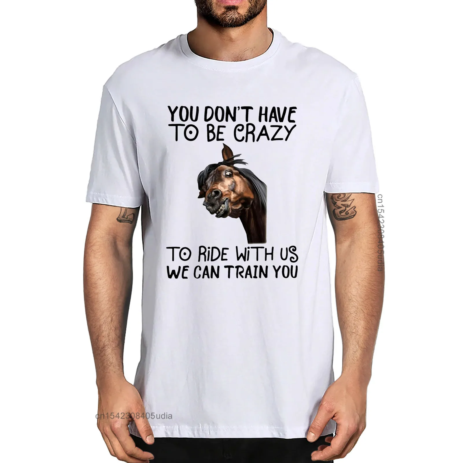 Unisex Horse You Don’T Have To Be Crazy To Ride With Us We Can Train You Summer Men's 100% Cotton T-Shirts Funny Women Soft Tee
Unisex Horse You Don’T Have To Be Crazy To Ride With Us We Can Train You Summer Men's 100% Cotton T-Shirts Funny Women Soft Tee