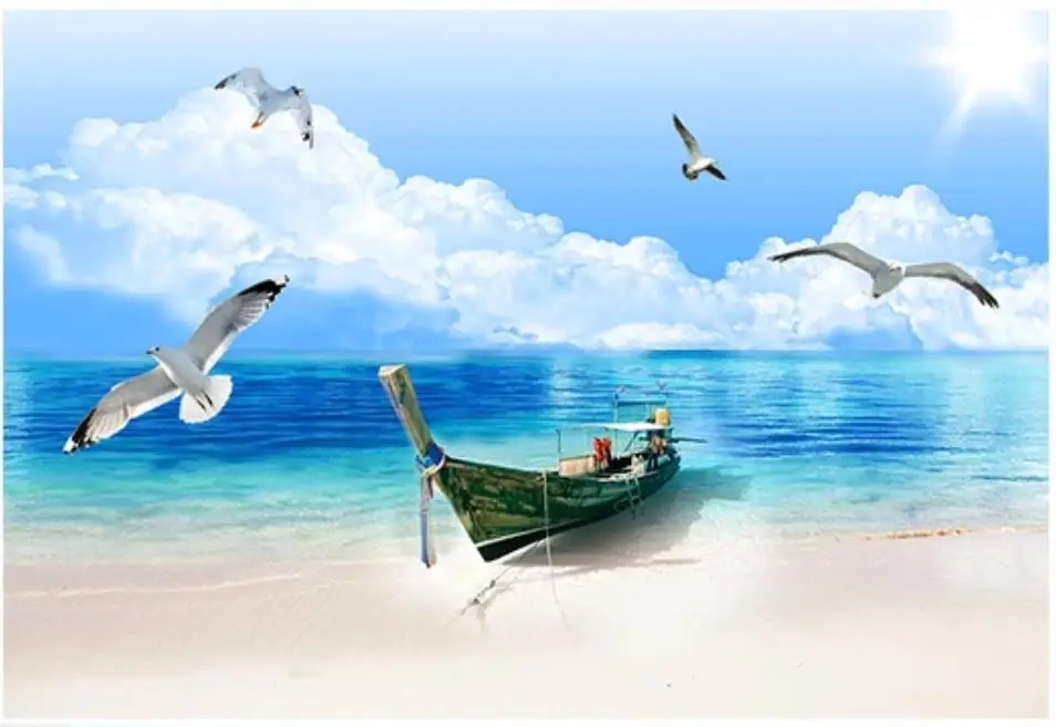 

Пользовательские фото обои 3d Настенная Обои голубое небо и белое облако морской пейзаж Чайка ТВ фон обои домашний декор