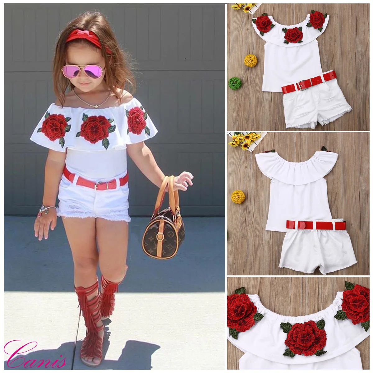 Toddler Baby Girl Clothes Flower Off Shoulder Ruffled Tops+Denim Ripped Shorts 2PCS Outfits Summer Clothes
Toddler Baby Girl Clothes Flower Off Shoulder Ruffled Tops+Denim Ripped Shorts 2PCS Outfits Summer Clothes