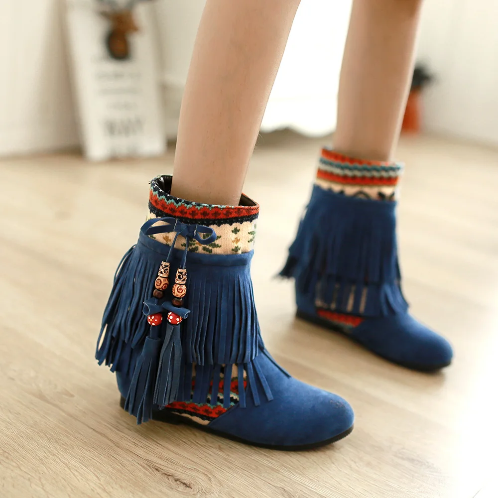 ANMAIRON Round Toe Slip-On Frosted Leather Boots Flat Wedges Ankle Women Boots Patchwork Fringe Women Shoes String Bead Brown
ANMAIRON Round Toe Slip-On Frosted Leather Boots Flat Wedges Ankle Women Boots Patchwork Fringe Women Shoes String Bead Brown