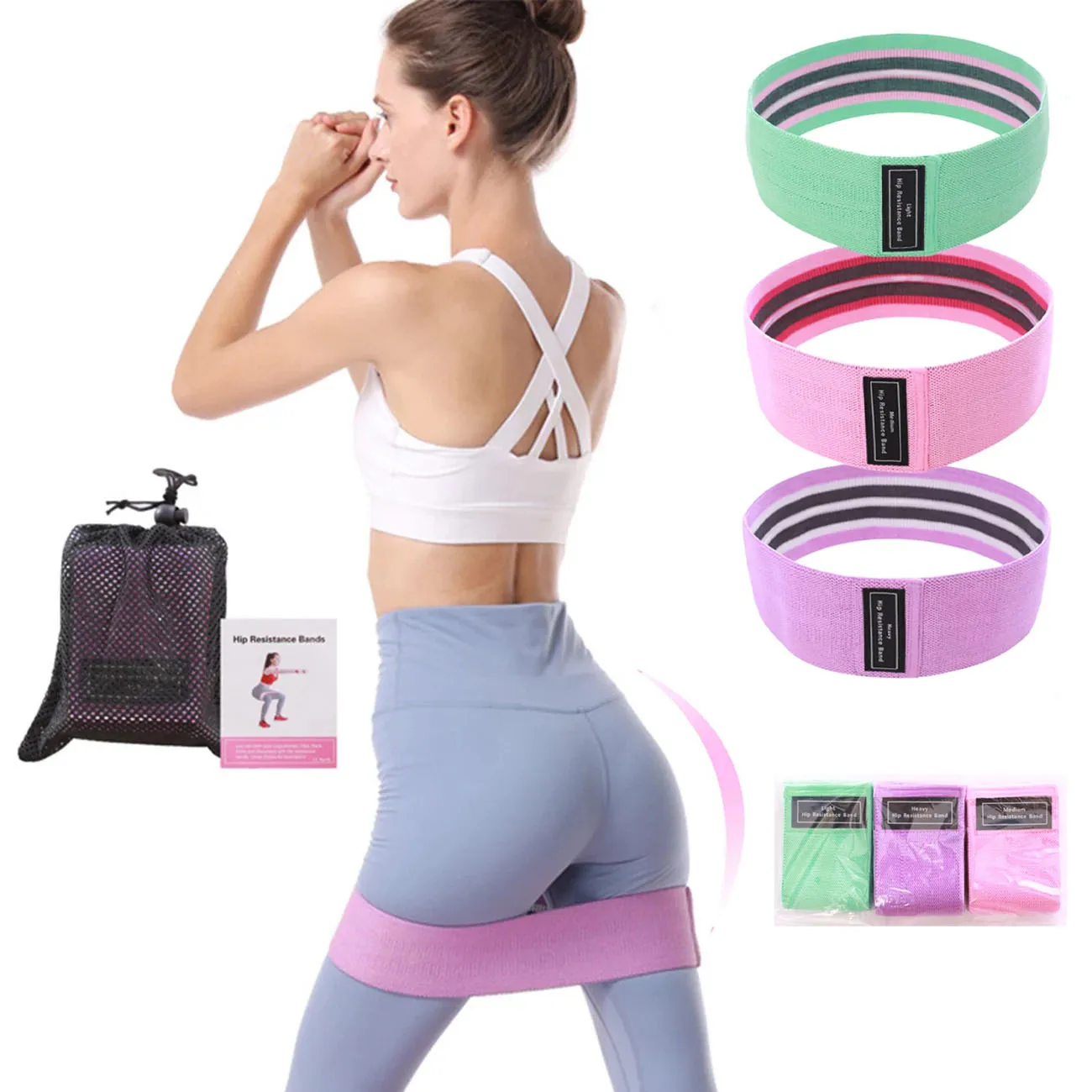 

1Set Resistance Bands Non-Slip Fitness Boody Build Rubber Expander Elastic Band For Home Gym Workout Buttock Leg Muscle Exercise