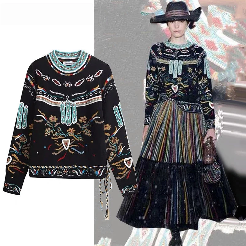 Runway Sweater Luxury Brand Design Elegant Vintage Embroidery Loose Knitted Pullovers Tops Mujer pull femme nouveaute MY533
Runway Sweater Luxury Brand Design Elegant Vintage Embroidery Loose Knitted Pullovers Tops Mujer pull femme nouveaute MY533