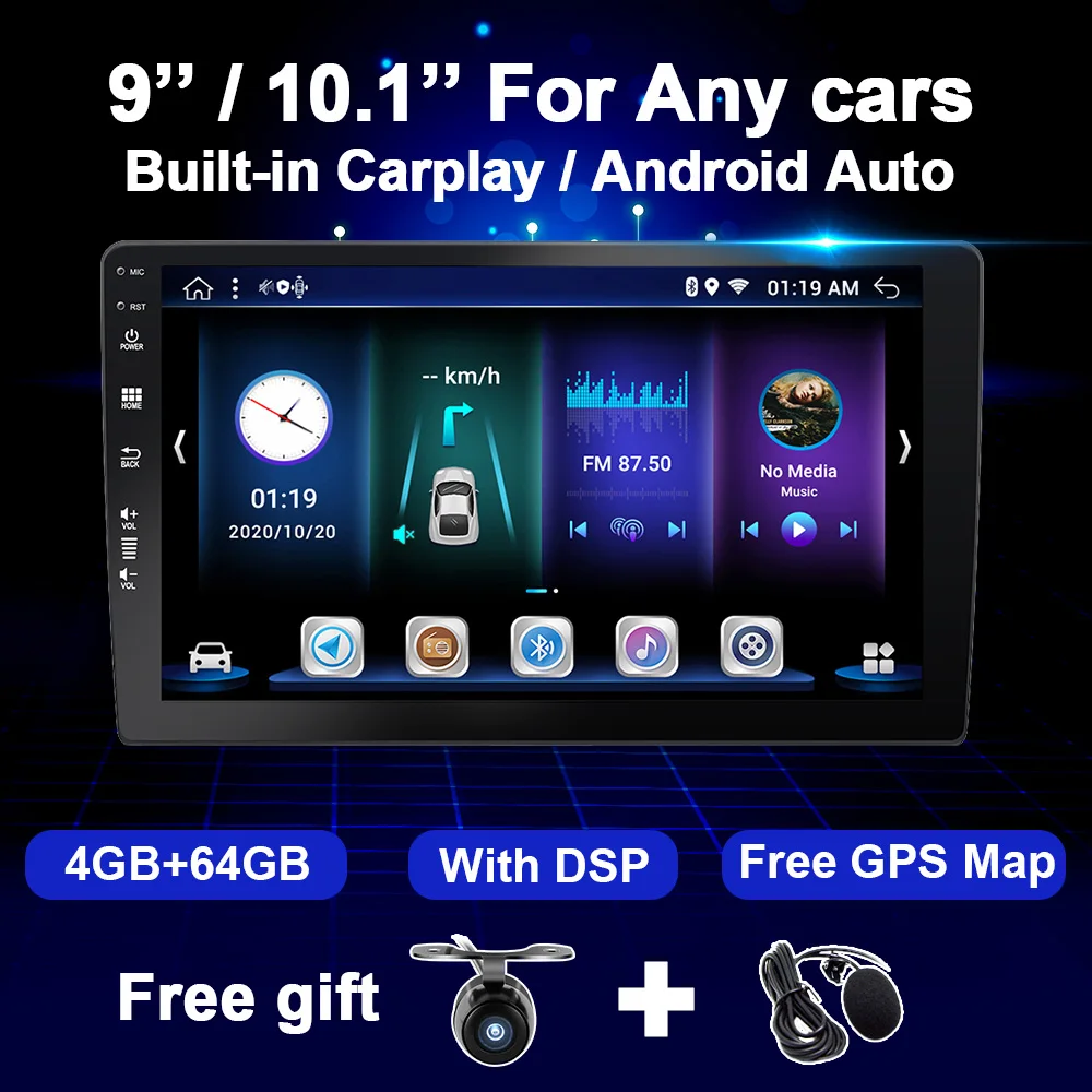 

Автомагнитола Eunavi, 2Din, Android 10, мультимедийный видеоплеер, автомобильная аудиосистема, Универсальный HD экран, Carplay, DSP, GPS-навигация, 2 Din, без DVD