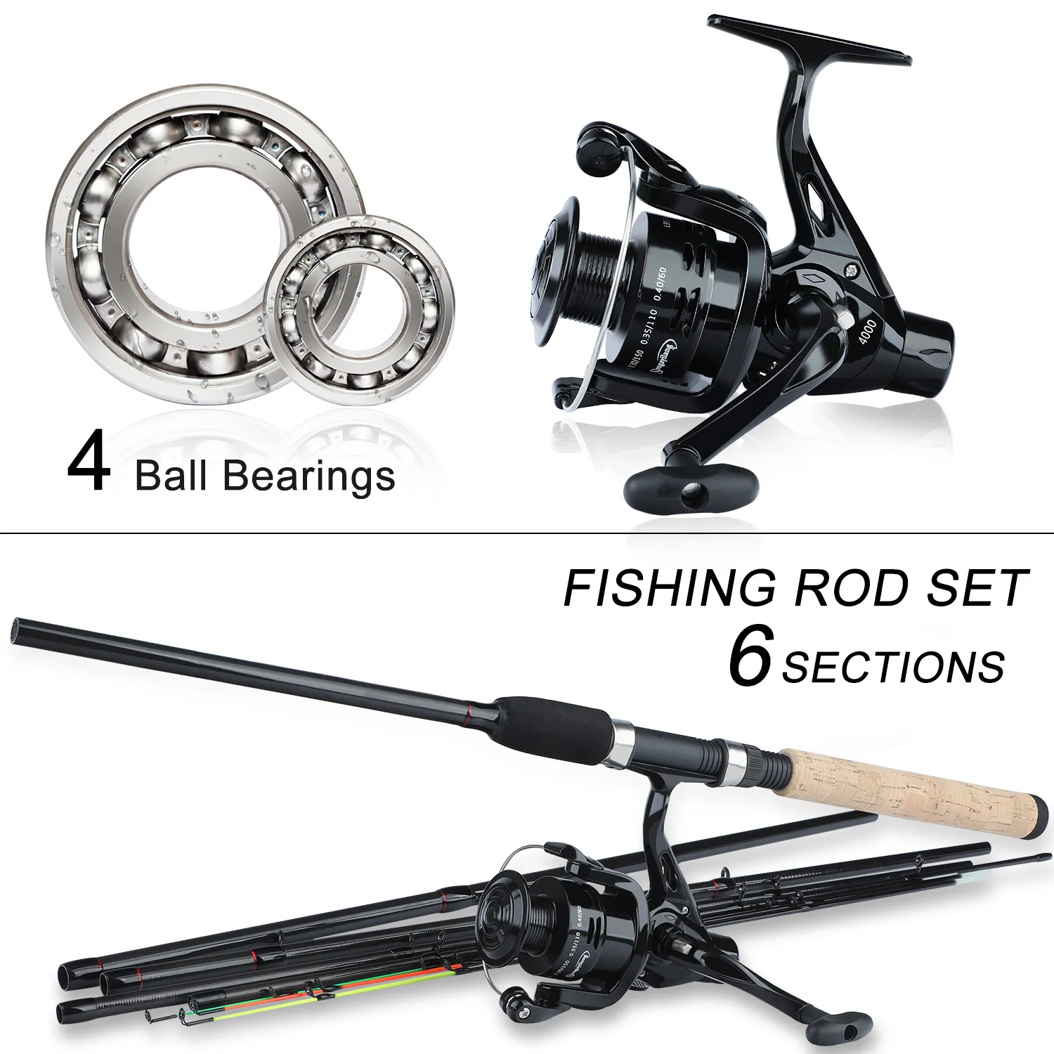 Sougayilang Fishing Combo Portable 6 Section 3M Carbon Fiber Spinning Feeder Rod and 4BB Carp Reel Set | Спорт и развлечения