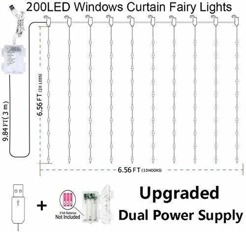 LED Curtain Fairy Light Holiday String Lights 3M USB + battery 8 mode Remote Control Christmas Garland Lights Party Garden Home
LED Curtain Fairy Light Holiday String Lights 3M USB + battery 8 mode Remote Control Christmas Garland Lights Party Garden Home
