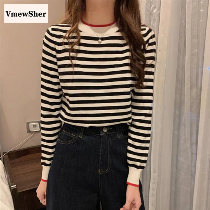 VmewSher New Striped Pullovers Knitted Women Sweater Autumn O-neck Casual Long Sleeve Preppy Style Knitwear Fashion Tops Spring
VmewSher New Striped Pullovers Knitted Women Sweater Autumn O-neck Casual Long Sleeve Preppy Style Knitwear Fashion Tops Spring