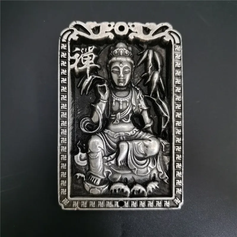 

Китайский Старый тибетский серебряный рельефный амулет Guanyin подвеска фэн-шуй счастливый кулон