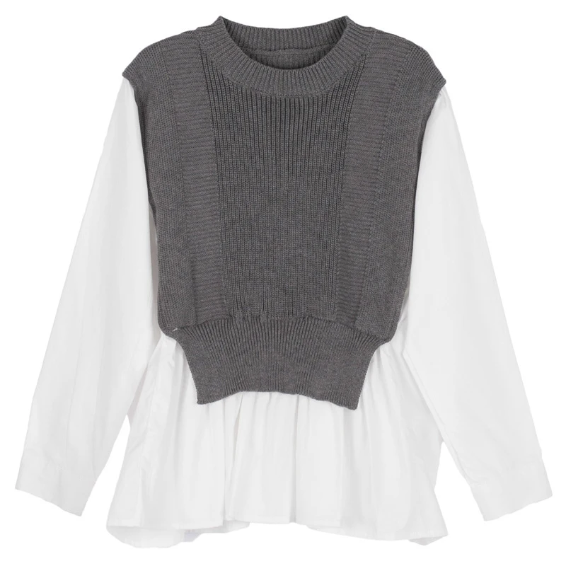 DEAT Women Gray Short Knitting Patchwork Corset Shirt New Round Neck Long Sleeve Loose Fit Fashion Spring Autumn 021 7D0010
DEAT Women Gray Short Knitting Patchwork Corset Shirt New Round Neck Long Sleeve Loose Fit Fashion Spring Autumn 021 7D0010