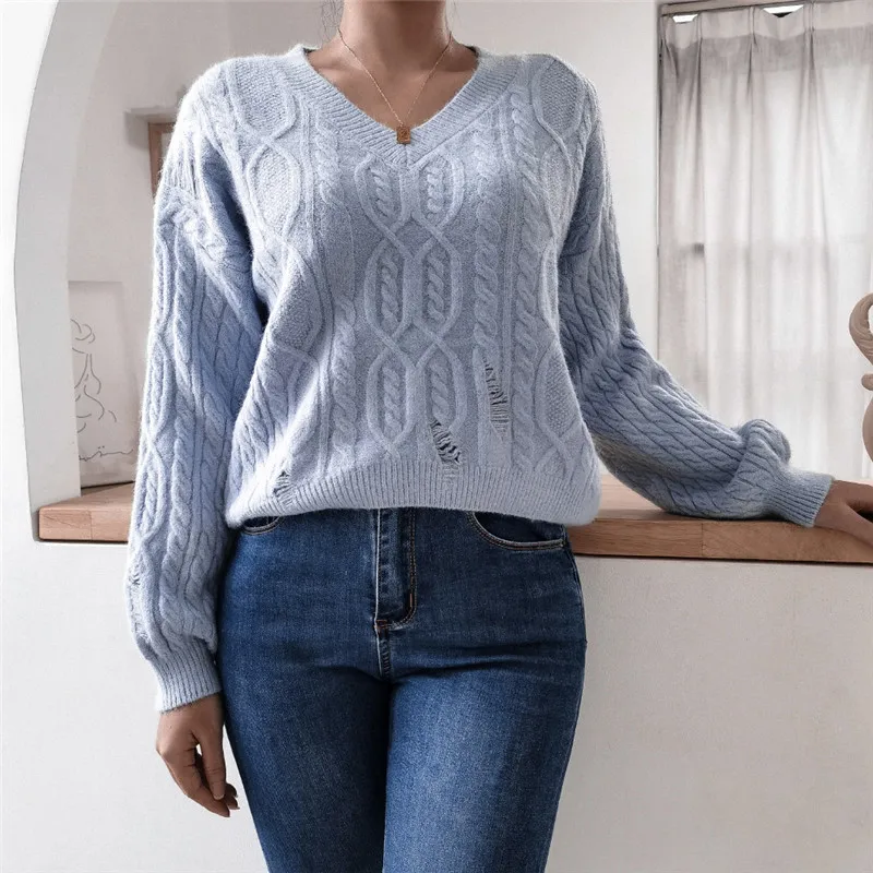 Winter Fashion Women Sweater 2021 Vintage V-neck Hollow Out Lantern Sleeves Loose Sweater
Winter Fashion Women Sweater 2021 Vintage V-neck Hollow Out Lantern Sleeves Loose Sweater