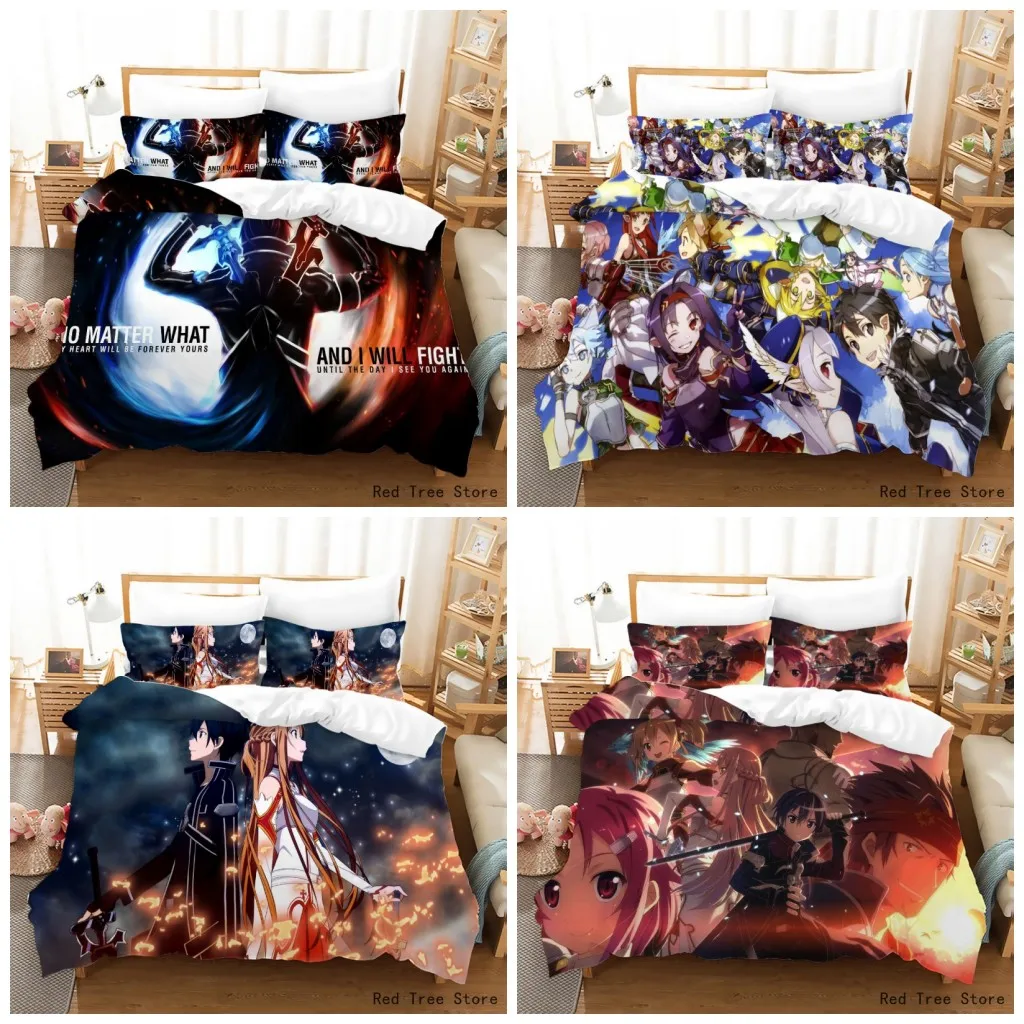 

Sword Art Online Novel Game Bedding Set Japan Style Cartoon Anime Duvet Cover Quilt Kids Adult 3D Bedclothes Twin Full Bedline